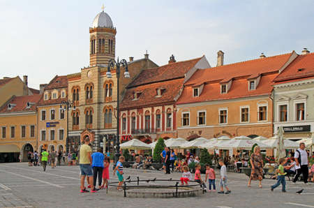 Brasov, Romania - July 25, 2017: people are walking by council square in Brasov, Romaniaのeditorial素材