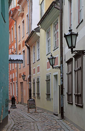 street in the old city of Riga, Latviaのeditorial素材