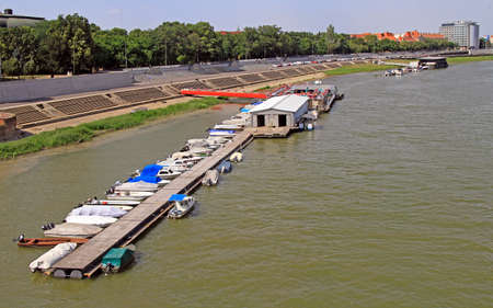 riverside of river Tisza in city Szeged, Hungaryの写真素材