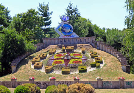 Timisoara, Romania - July 19, 2017: Big floral clock in Timisoara city park, Romania