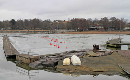 view from island Liuskasaari to mainland in Helsinki, Finlandの写真素材