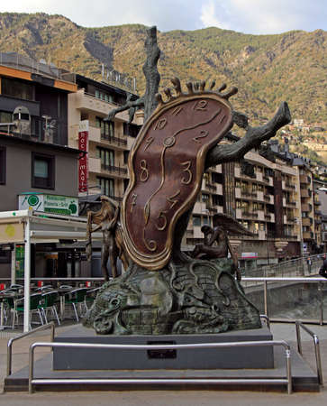 Andorra la Vella, Andorra - April 20, 2018: The 'Nobility of Time' is a Salvador Dali sculpture placed in the Piazza Rotonda in Andorra la Vella, Andorraのeditorial素材