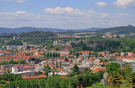 View of the city Guimaraes from Mount Penha in northern Portugalの写真素材
