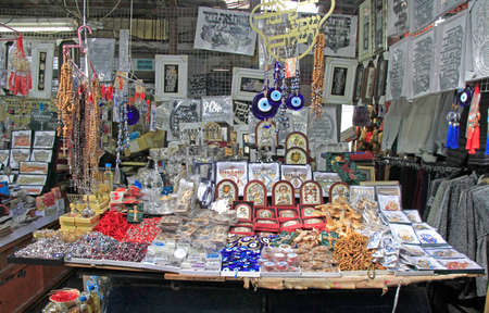 Tel Aviv, Israel - November 30, 2017: stall with souvenire goods at Carmel market in Tel-Avivのeditorial素材