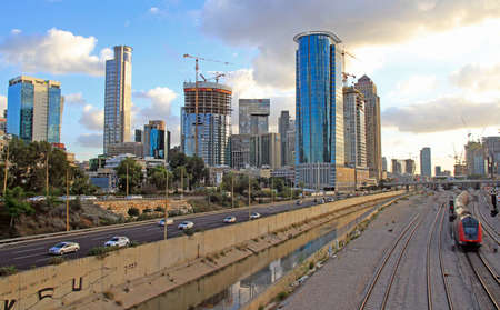 Tel Aviv, Israel - December 8, 2017: highway and skyscrapers in Tel Aviv, Israelのeditorial素材