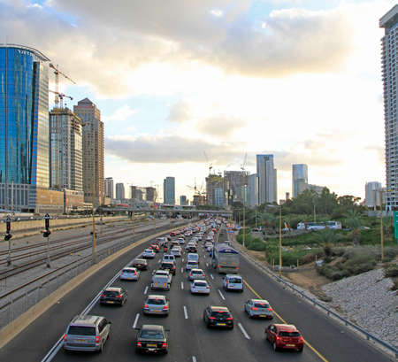 Tel Aviv, Israel - December 8, 2017: highway and skyscrapers in Tel Aviv, Israelのeditorial素材