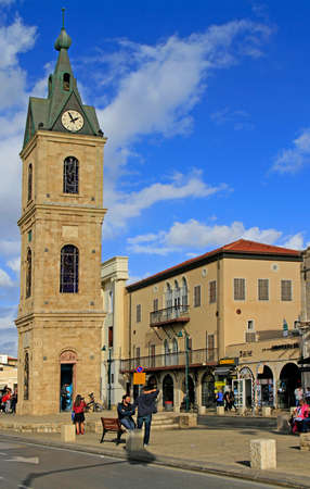 Tel Aviv, Israel - November 30, 2017: people walk at Clock Tower on Yefet street in old Jaffa, Israelのeditorial素材