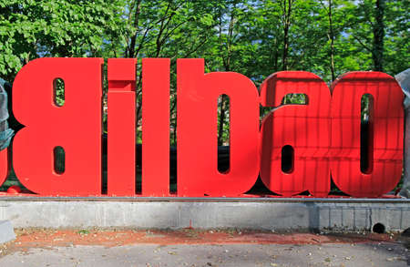 Bilbao symbol red monument in Artxanda parkのeditorial素材