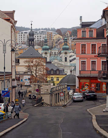 Karlovy Vary, Czech Republic - November 23, 2018: people are walking by street in Karlovy Vary, Czech Republicのeditorial素材