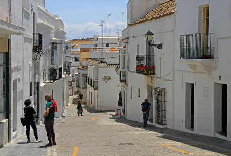 Tarifa, Spain - May 7, 2018: the street in old town of spanish city Tarifaのeditorial素材