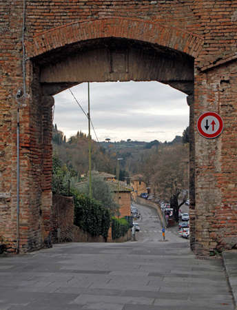 Fontebranda Gate is one of the last remaining gates in the medieval walls of Sienaの写真素材