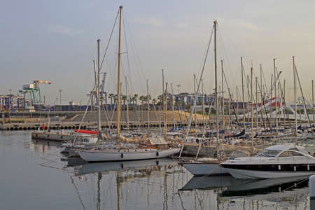 ships at marina of Juan Carlos I in Valencias portの写真素材