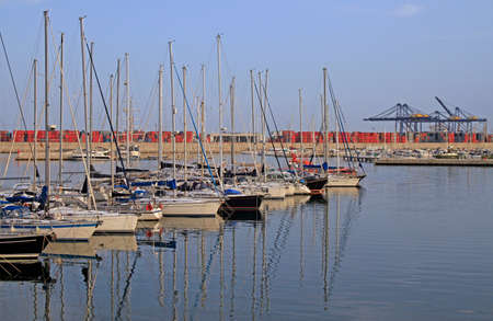 ships at marina of Juan Carlos I in Valencias portの写真素材