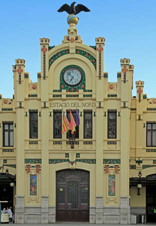 Valencia, Spain - April 25, 2018: facade of northern train station in spanish city Valenciaのeditorial素材