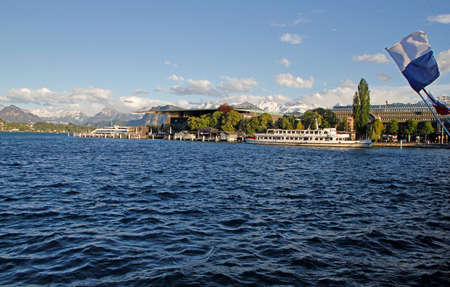 View on the river Reuss in Luzern, Switzerlandの写真素材
