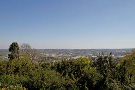 View over Aachen City from hill Lousberg in Germanyの写真素材