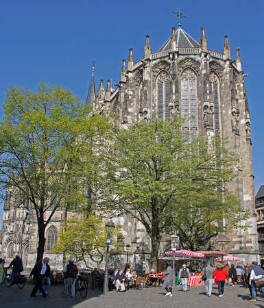April 18, 2019 - Aachen, Germany: people are walking at Aachen cathedral in Germanyのeditorial素材