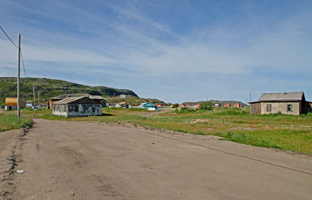 the old part of Teriberka village in Murmansk region, Russiaの写真素材