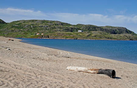 Sandy beach in village Teriberka on the north of Russian Federationの写真素材