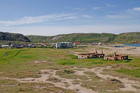 the old part of Teriberka village in Murmansk region, Russiaの写真素材