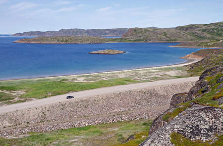 the stony landscape at russian village Teriberka in Murmansk regionの写真素材