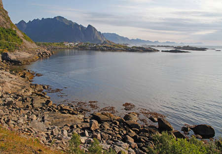 panoramic view of the coast at Lofoten islandsの写真素材