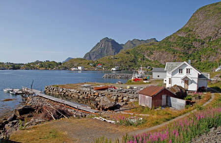 panoramic view of the coast at Lofoten islands in Norwayの写真素材