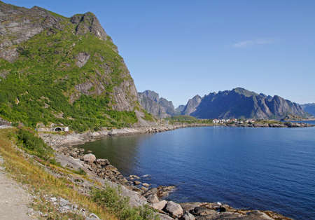 panoramic view of the coast at Lofoten islands in Norwayの写真素材