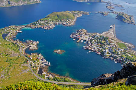 Amazing panoramic view on lovely arctic village Reineの写真素材