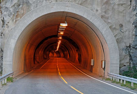 the road tunnel on Lofoten islands in Norwayの写真素材