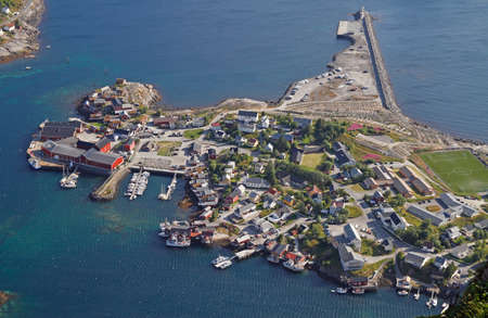 Amazing panoramic view on lovely arctic village Reineの写真素材