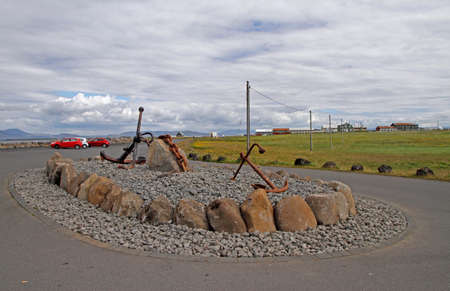 interesting monument of two anchors in Reykjavikの写真素材