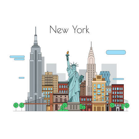 Vector city. Illustrations to travel. New York linear iconsのイラスト素材