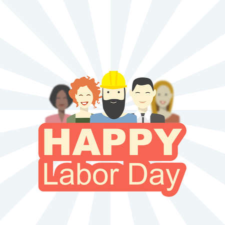 Postcard to the day labor in America. Vector illustration of the workers on a light background with textのイラスト素材