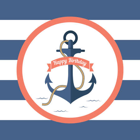 Marine card with an anchor and a signature on birthdayのイラスト素材