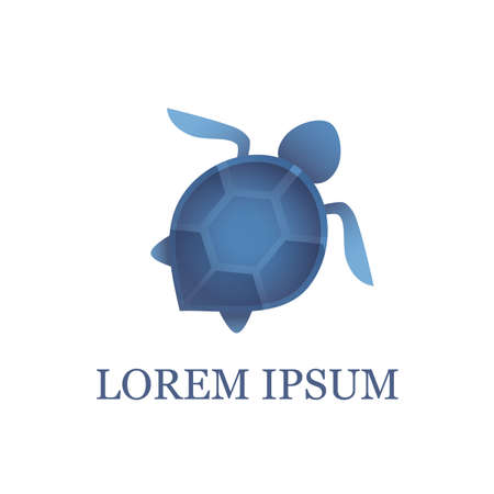 Logo turtle. Logo for the studio swimming. Blue Turtle. Good flies. Sea theme. Bright logo for the company.のイラスト素材