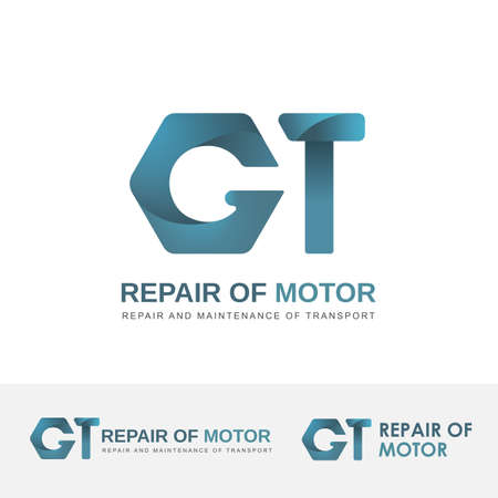 Vector logo for car repair shop. The symbol of a wrench and a hammer for engine repair service. Illustrations logo in blue colors.のイラスト素材