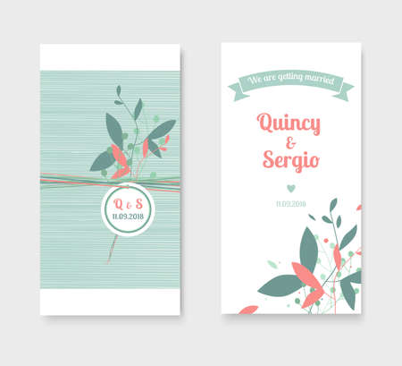 Wedding invitation cards with floral elements.のイラスト素材