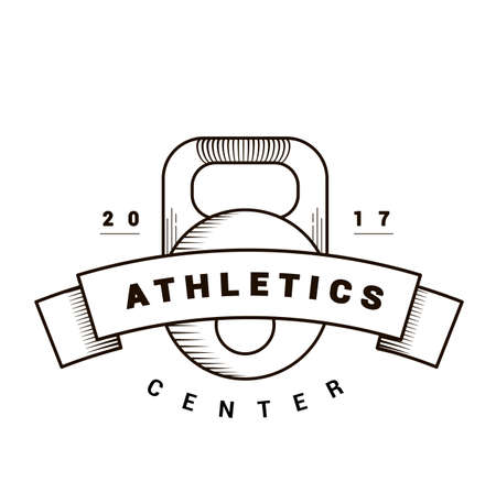 Logo with weights for sports center in vintage style. Vectorのイラスト素材