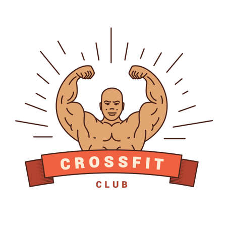 Bright logo for fitness club or gym. Vector illustration of a manのイラスト素材