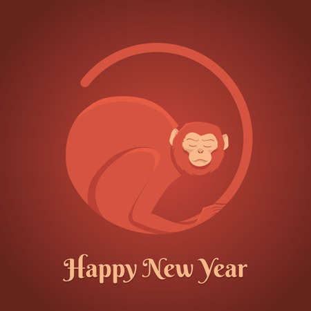 Fiery red monkey, greeting the new year with the monkey with style flat. 2016 fire monkeyのイラスト素材