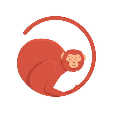 Vector illustration of a red monkey. Monkey in a circle with a long tail in 2016.