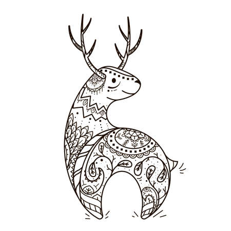 Deer totem graphic illustration. Sketch of tattoo or print on a T-shirt.のイラスト素材