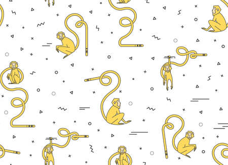 Bright pattern with white monkeys for printing. Illustration of a simple wedge for the new year 2016. The style hipsterのイラスト素材