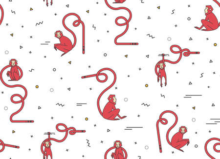 Bright pattern fiery monkey print. Illustration of a simple wedge for the new year 2016. The style hipsterのイラスト素材