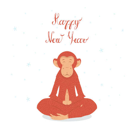Monkey in the lotus in the new year 2016. Fire Monkey peace and tranquilityのイラスト素材