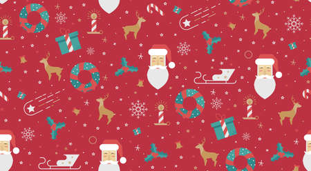 Christmas seamless pattern style flat on a red background. Bright New Year patern for wrapping...