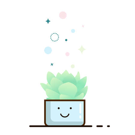 Bright pot succulent. Modern illustration for books and articles. Style thin line hipster.のイラスト素材