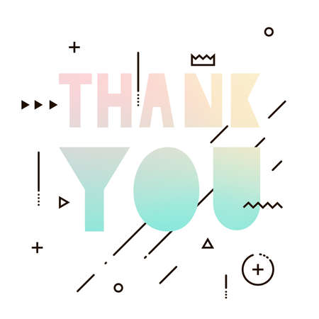 Thank you text with elements of geometry. Coloured texture hipster style letters by hand.のイラスト素材