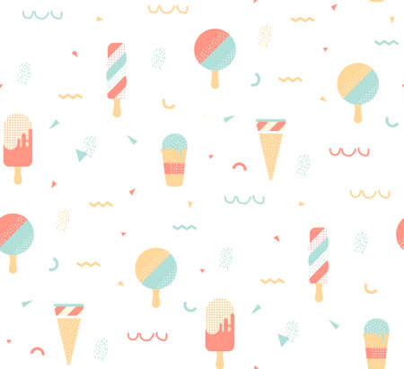 Bright pattern with ice cream and geometric elements. Memphis Style, lines and points. The pattern...
